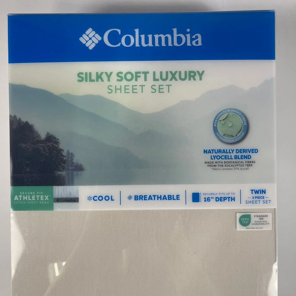 Columbia Silky Soft Luxury Twin Sheet Set Lyocell Blend Beige Khaki 16in Deep